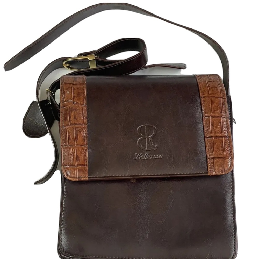 Bellerose Brown Leather CrossBody Organizer Purse  Shoulder Bag